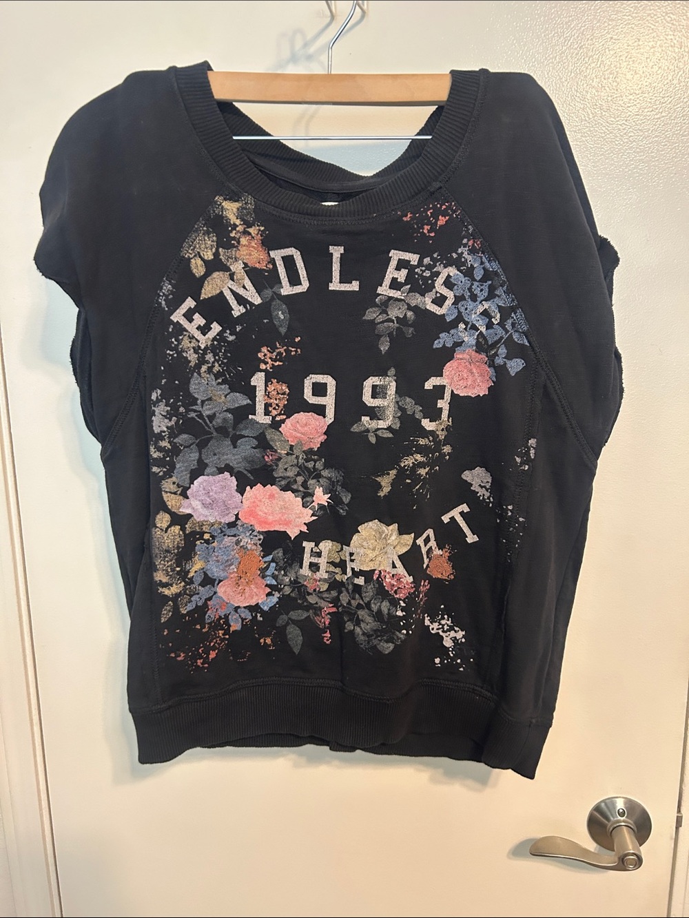 Pilcro Black Floral Graphic Pullover Sweatshirt